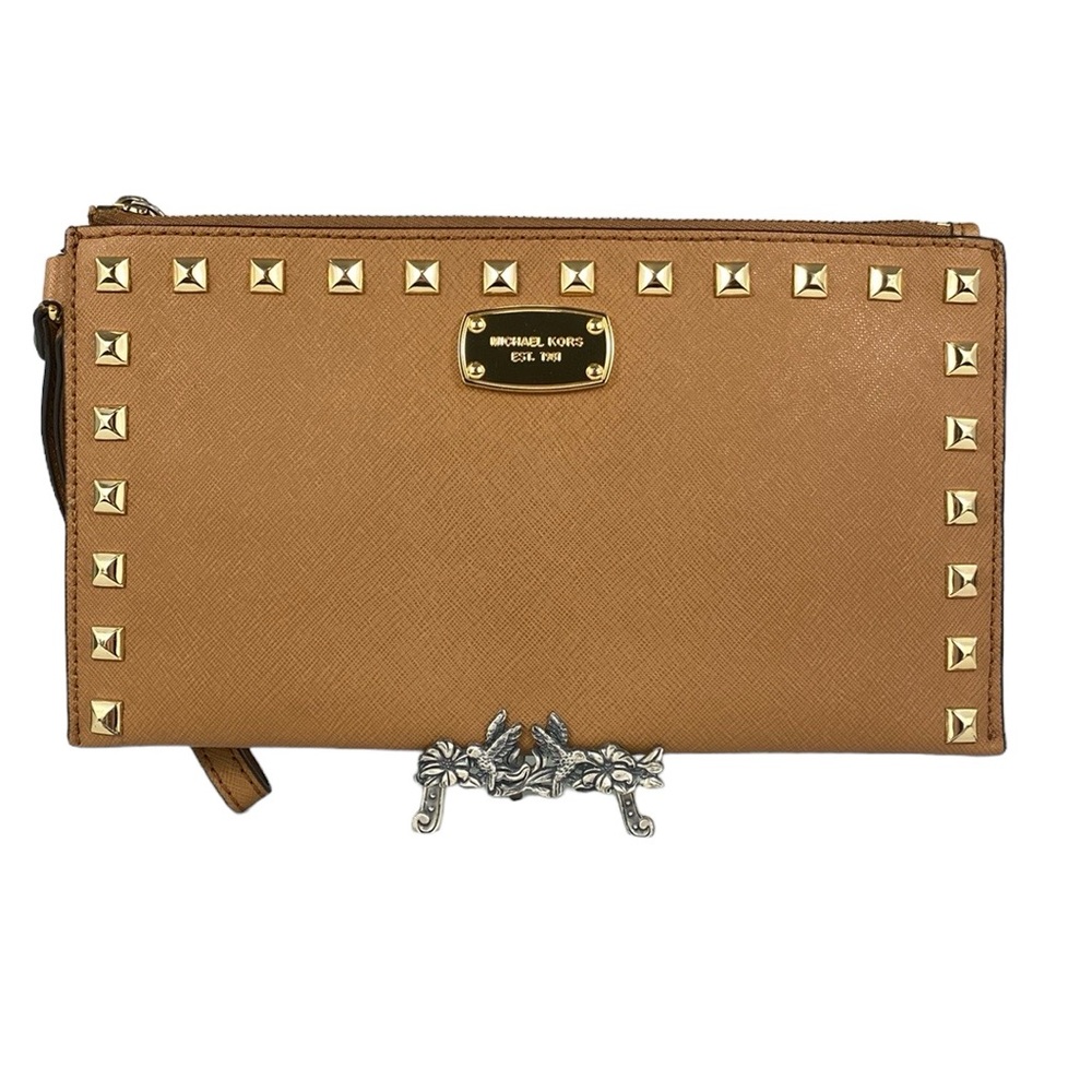 Michael Kors Acorn Sandrine Studded Saffiano Leather Wristlet